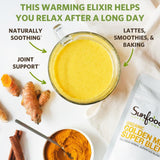 Bocal pratique Sunfood Golden Milk Super Blend, biologique et prêt à l’emploi.