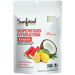 Sunfood Hydration Renew: poudre d'eau de coco avec citron et sel marin, réhydratation naturelle
