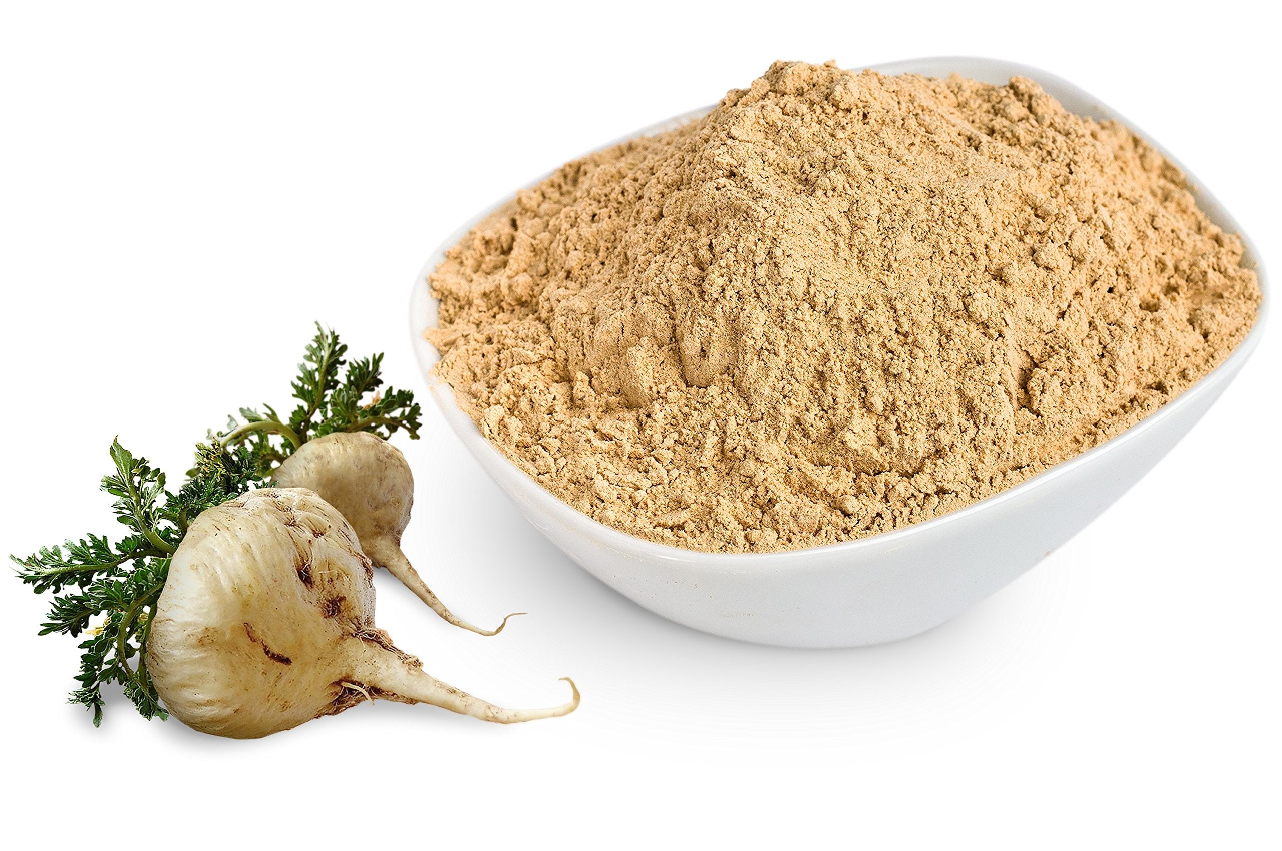 Sunfood Maca Poudre bio prête à être mélangée dans smoothie.