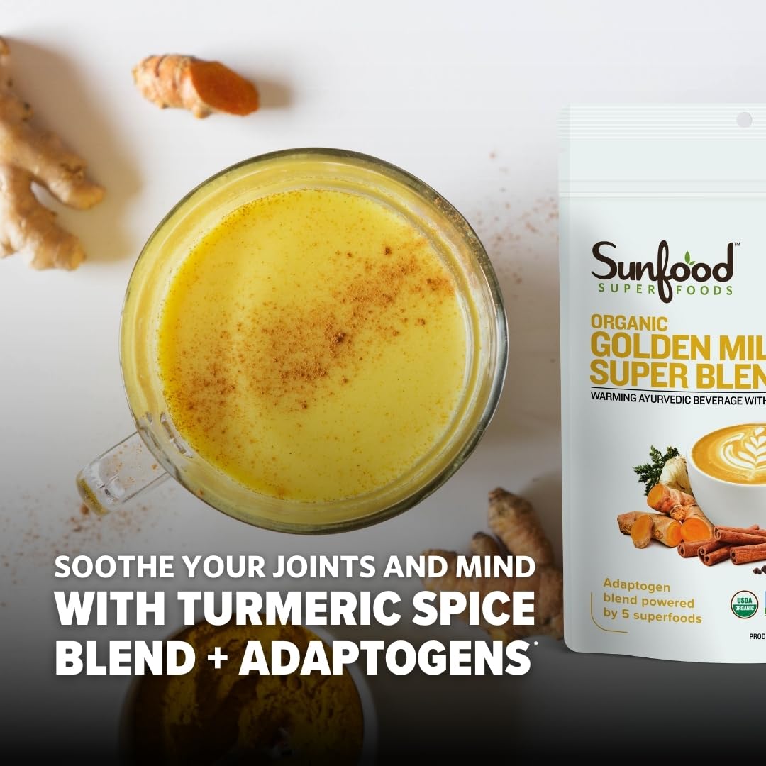 Sunfood Mélange Lait Doré doseur pour préparer une boisson rapide et facile.