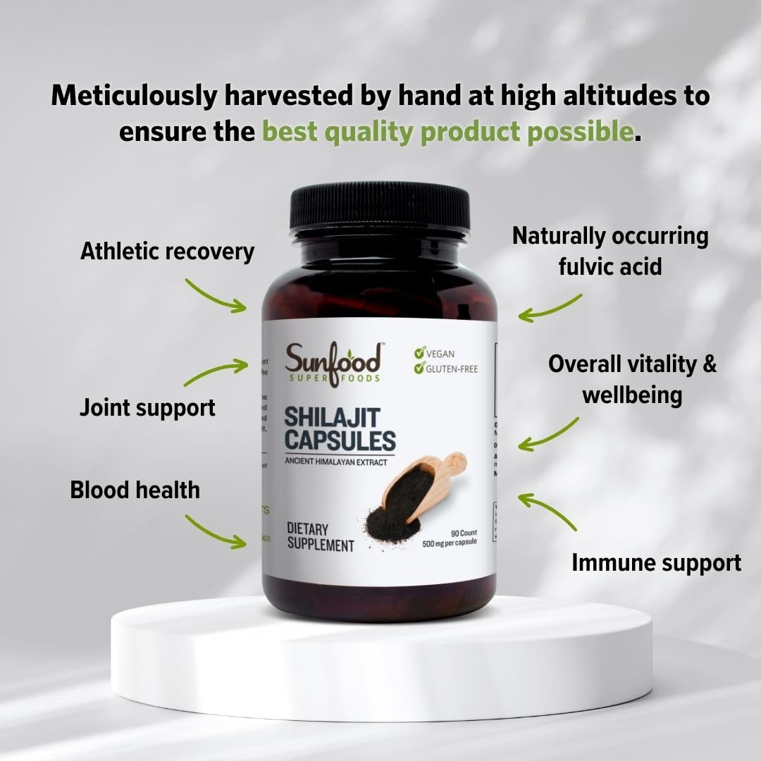 Sunfood Shilajit Capsules, purification douce et capsule végétale biologique.