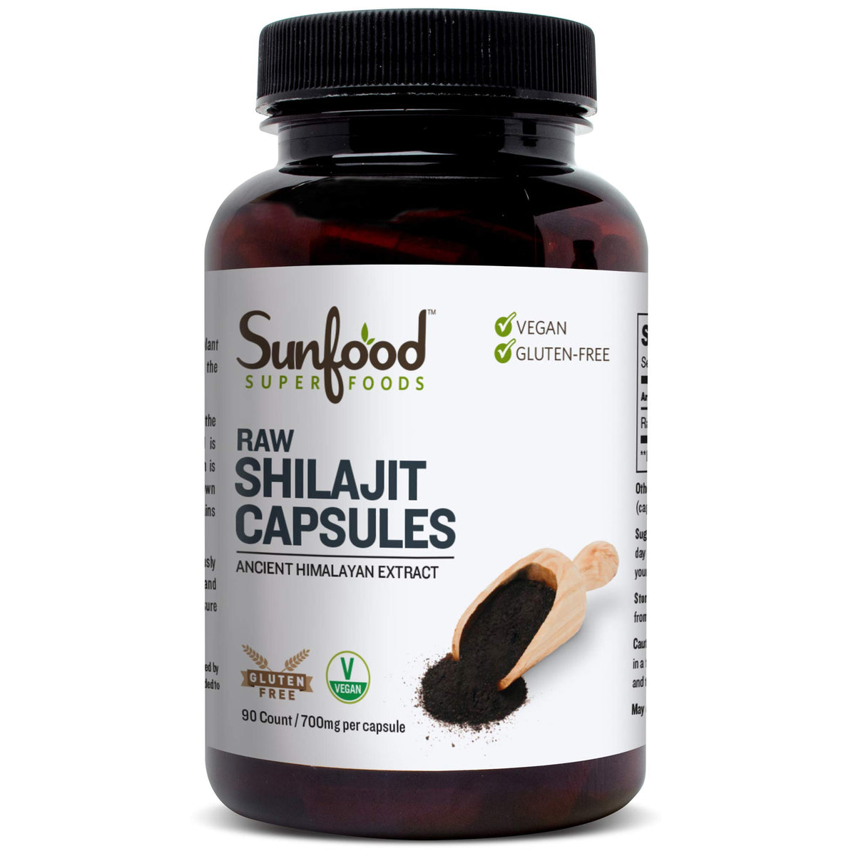Sunfood Shilajit Capsules, résine Himalaya brute pour énergie naturelle potentielle.