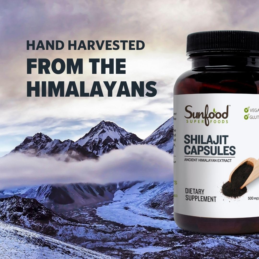 Sunfood Shilajit Capsules: rituel quotidien sain pour une vitalité potentielle.