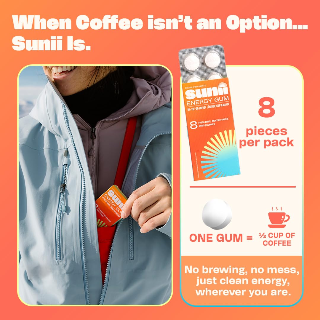Sunii Energy Gum sans sucre offre énergie sans calories.
