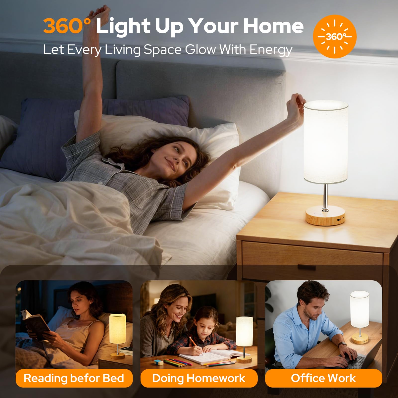 Lampe SUNKENET ports-usb-a-et-usb-c, charge d'appareils pendant l'utilisation.