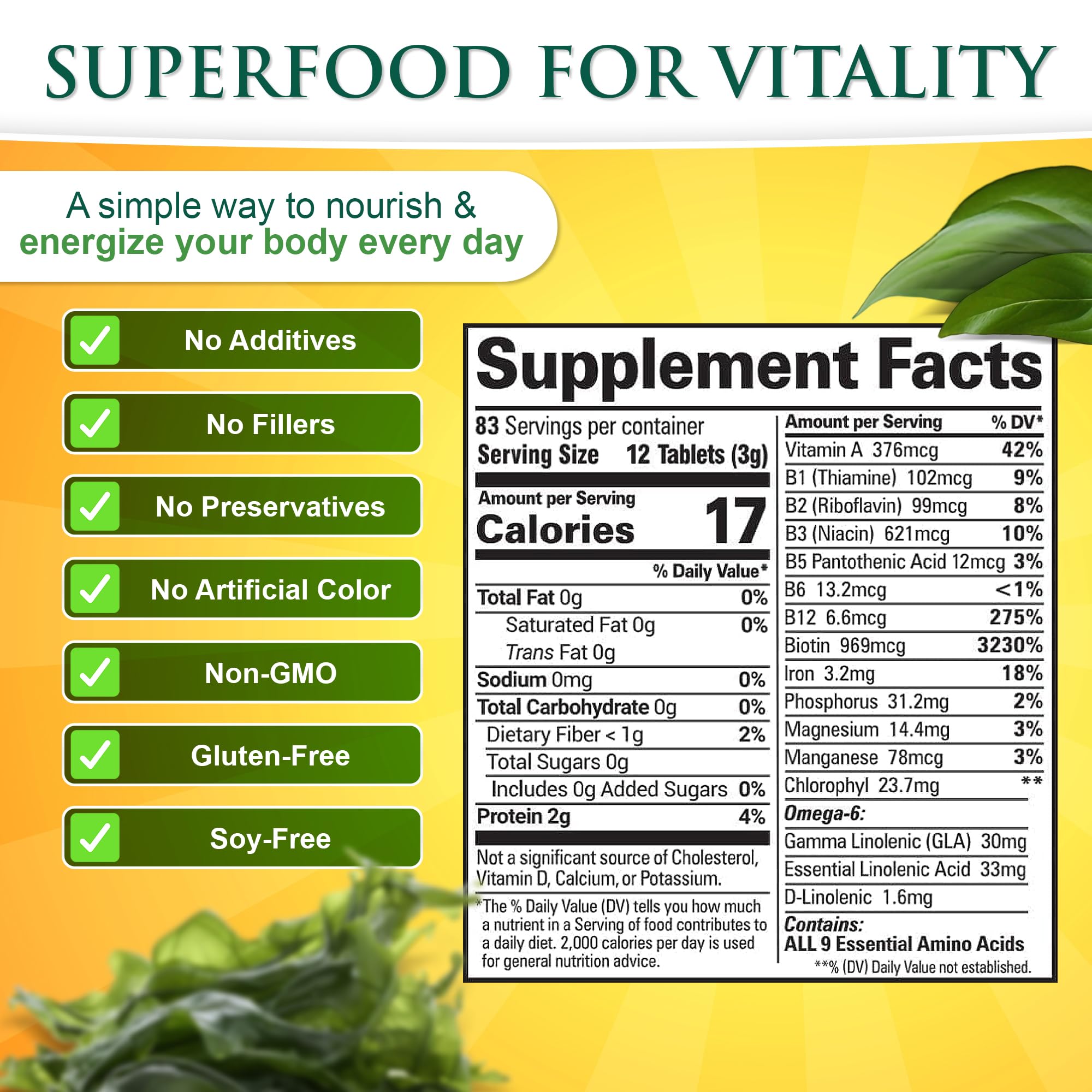 Sunlit Best Spiruline: dosage 250 mg, absorption facilitée pour une utilisation pratique.