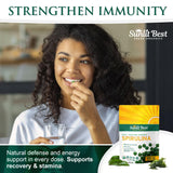 Sunlit Best Spiruline: étiquette lisible indiquant ingrédients et origine.
