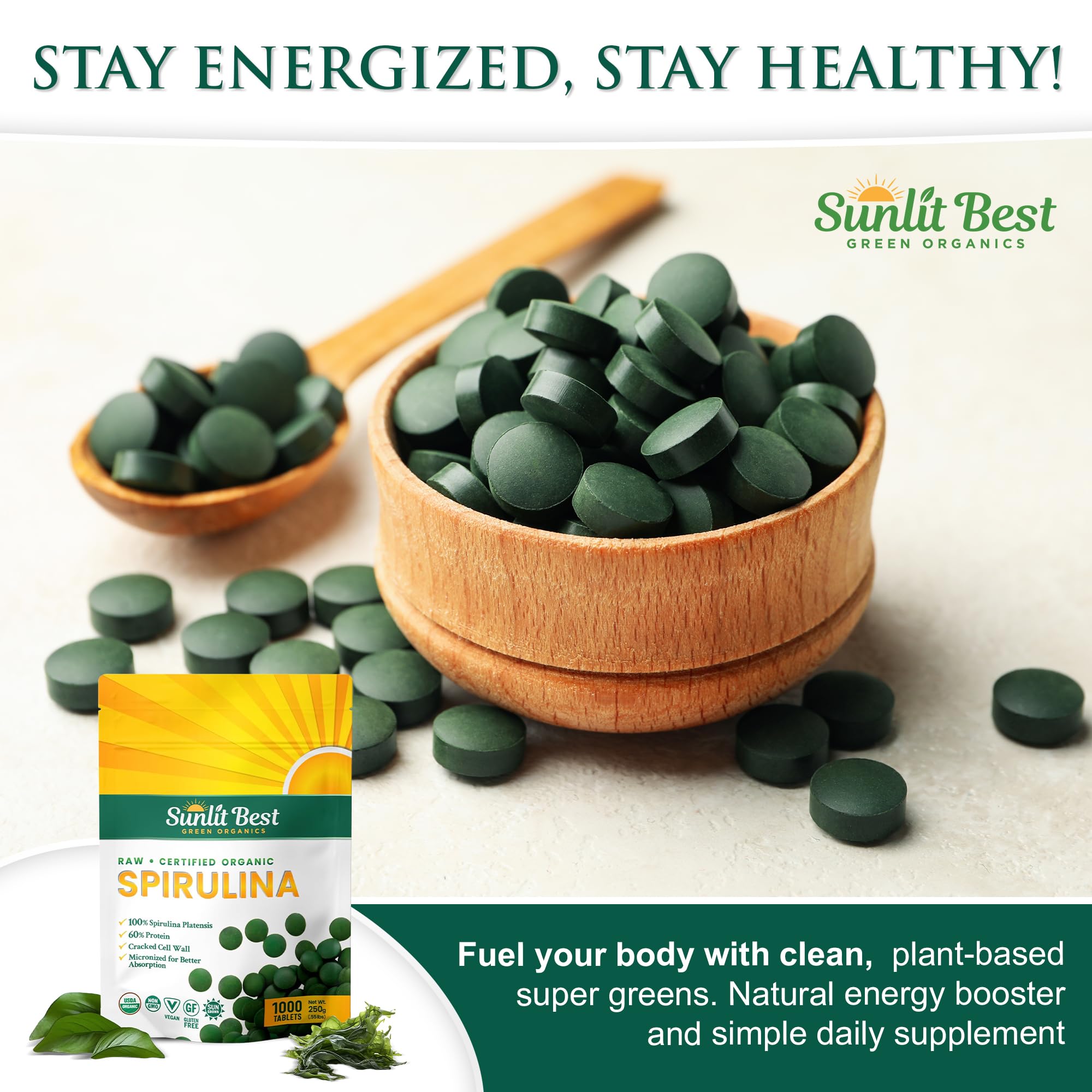 Sunlit Best Spiruline: label sans OGM pour une option naturelle.