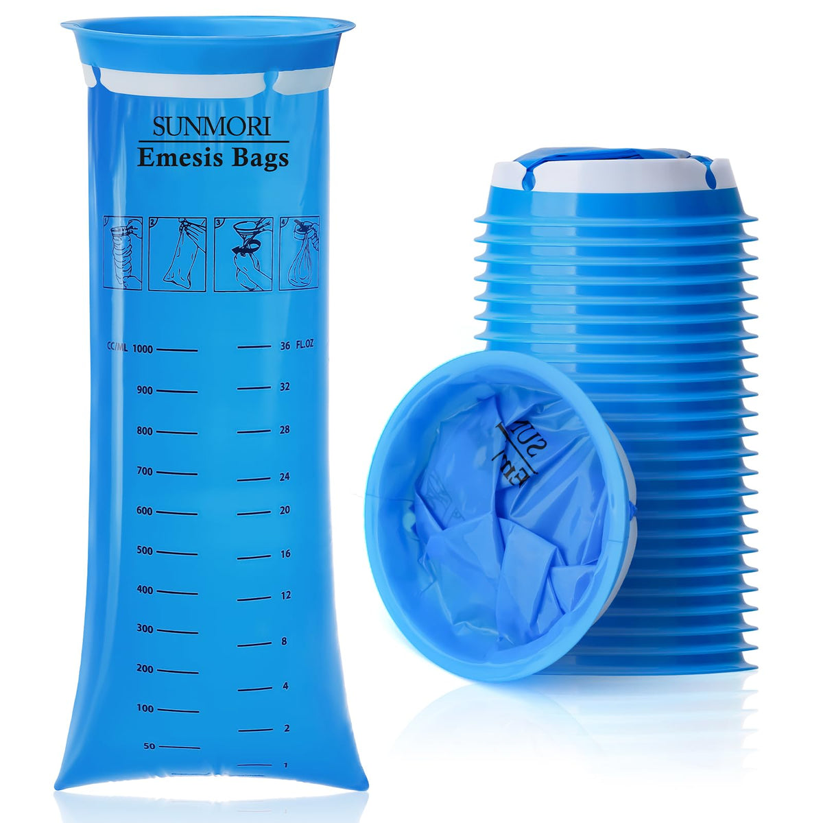 SUNMORI sac d'émèse 1000 ml avec ouverture large empêche les éclaboussures en voyage.