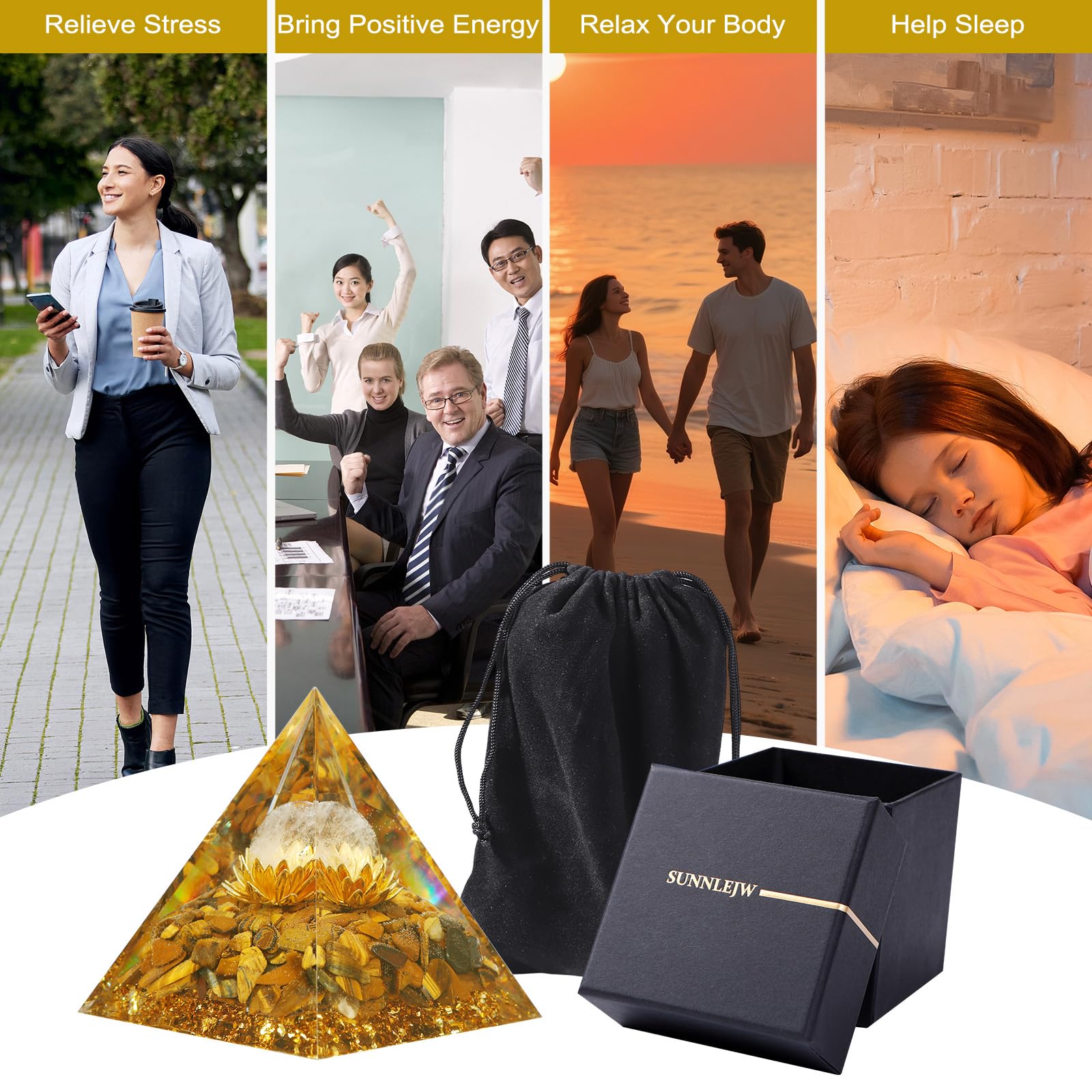 Pyramide Sunnlejw Cadeau Feuille d’Or Soleil, cadeau unique pour prospérité et bien‑être.