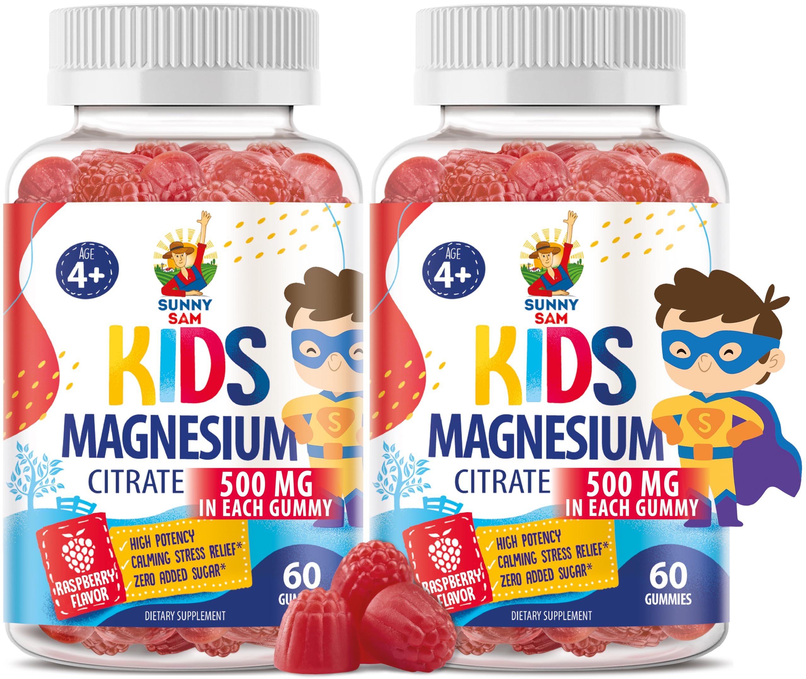 Gommes Sunny Sam magnésium pour enfant au goût framboise, moment calme.