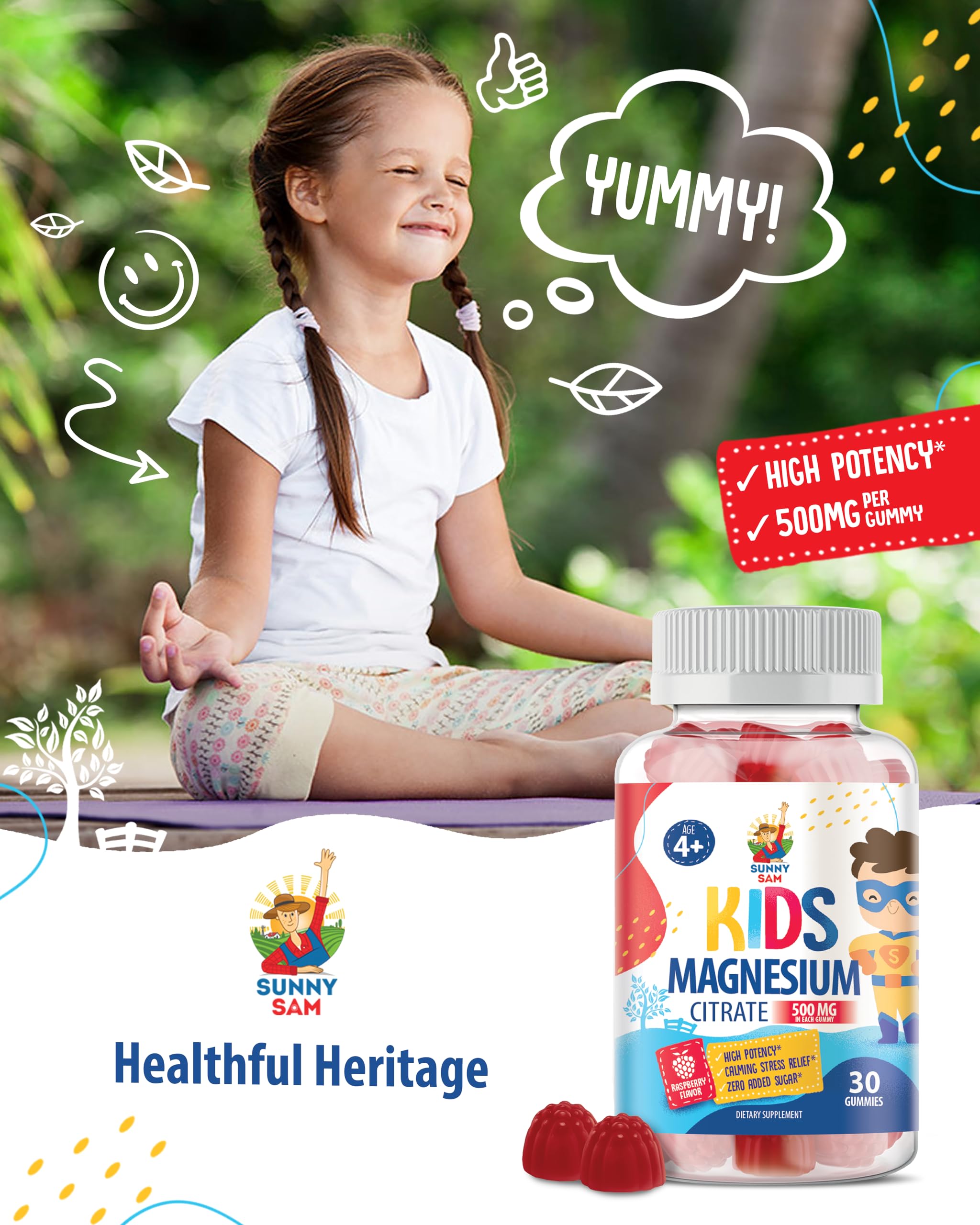 Sunny Sam gommes magnésium - ingrédients naturels: formulation naturelle et pure