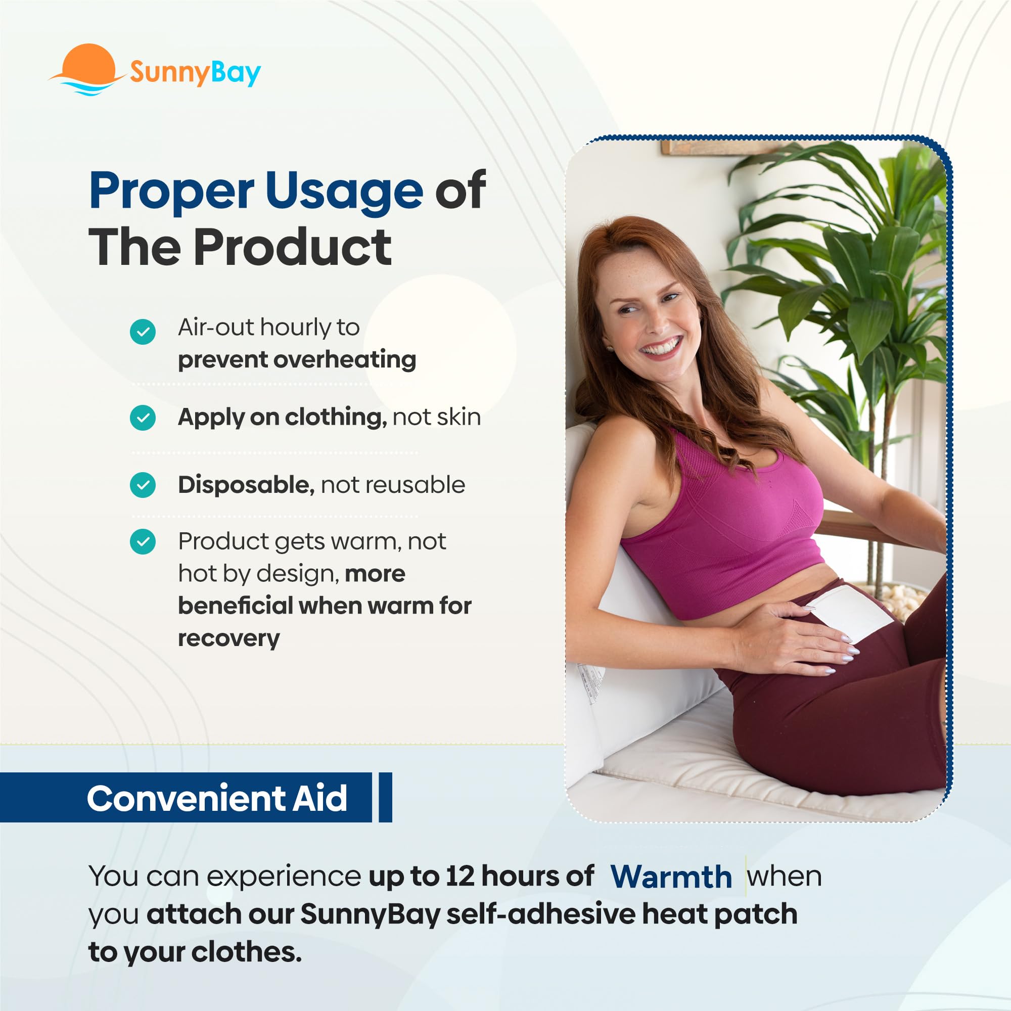 SunnyBay bande adhésive thermique pour le dos bas, confort pendant les déplacements.