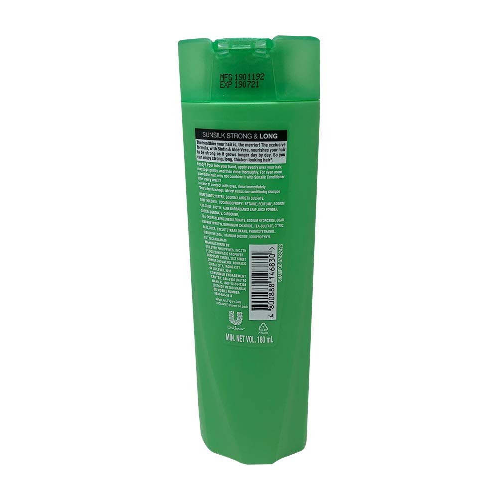 Sunsilk Strong et Long Biotine, application rapide pour cheveux propres.