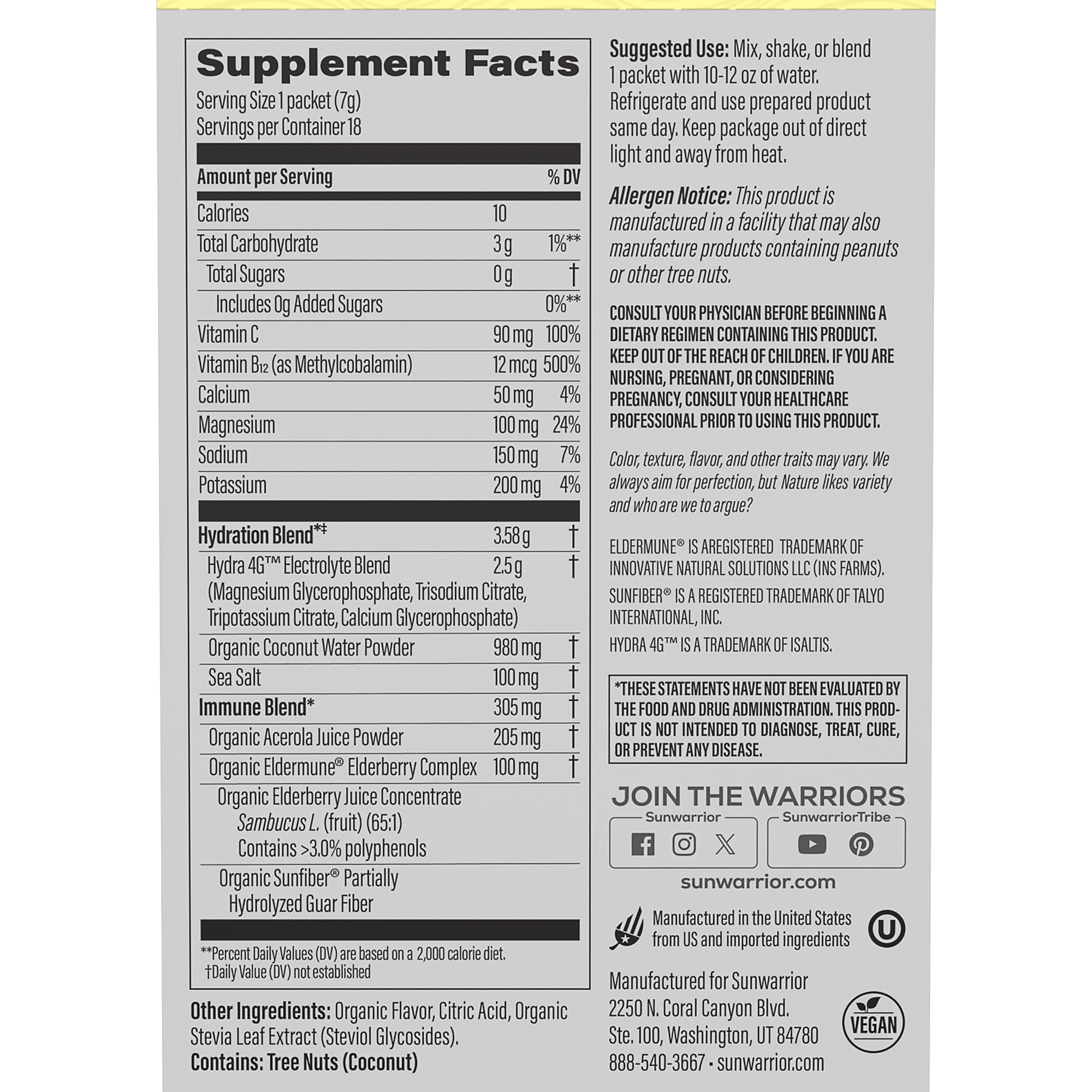 Sunwarrior boîte de 18 sachets d'hydratation pratique pour le voyage