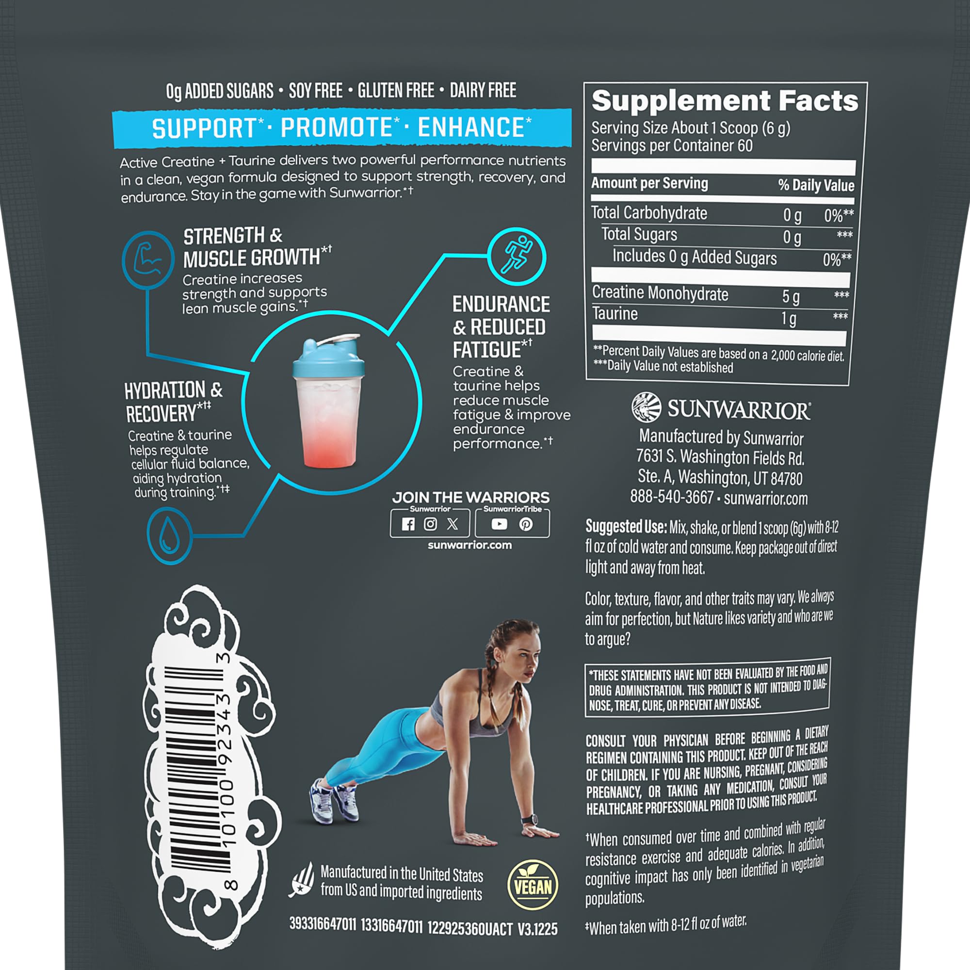 Sunwarrior bouteille, formule vegan de créatine et taurine prête à l'emploi.