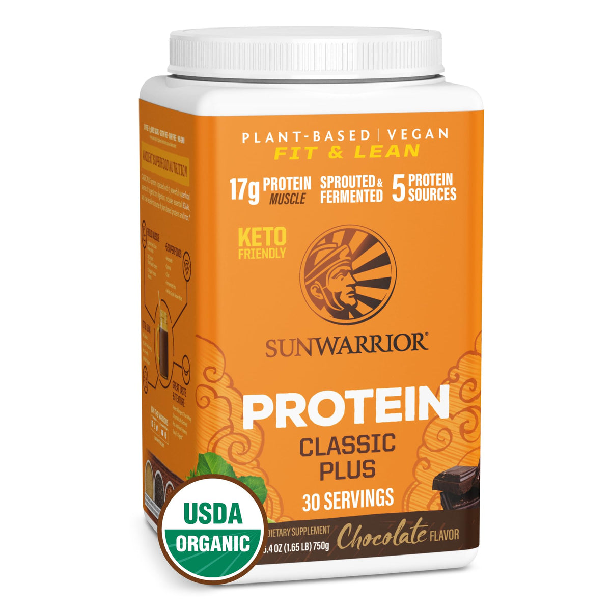 Sunwarrior Classic Plus: boîte protéine végétale chocolatée idéale pour smoothies