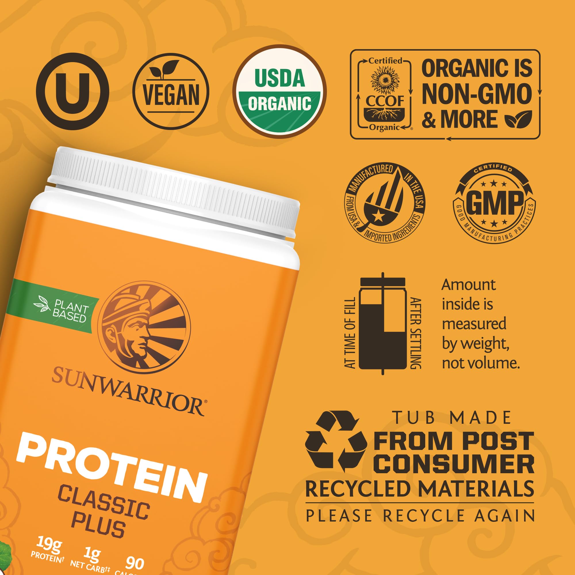 Sunwarrior Classic Plus, quinoa-amarante-riz-brun, protéines complètes et fibres naturelles