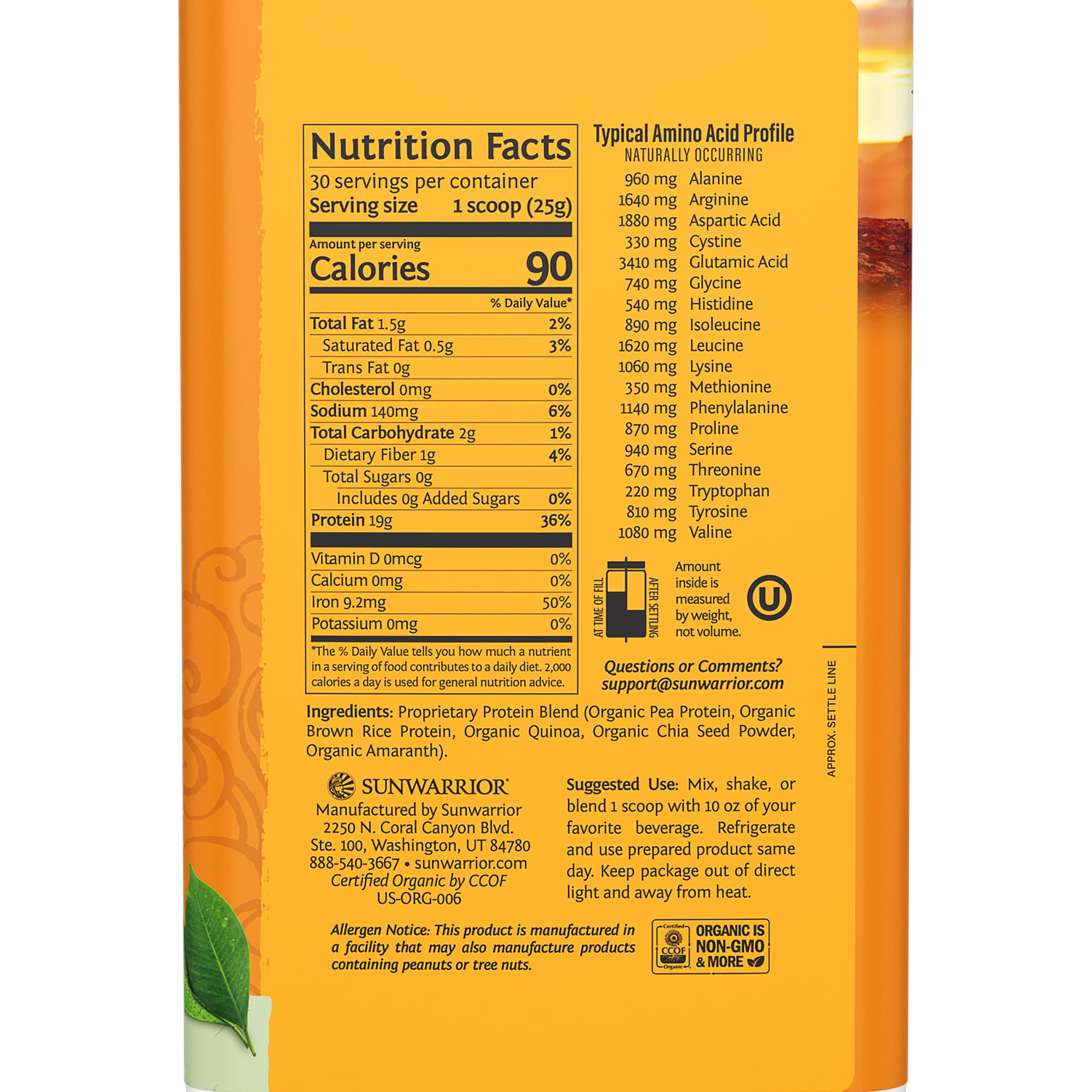 Sunwarrior Classic Plus, superaliments pois jaunes, quinoa et chia pour un mélange nourrissant