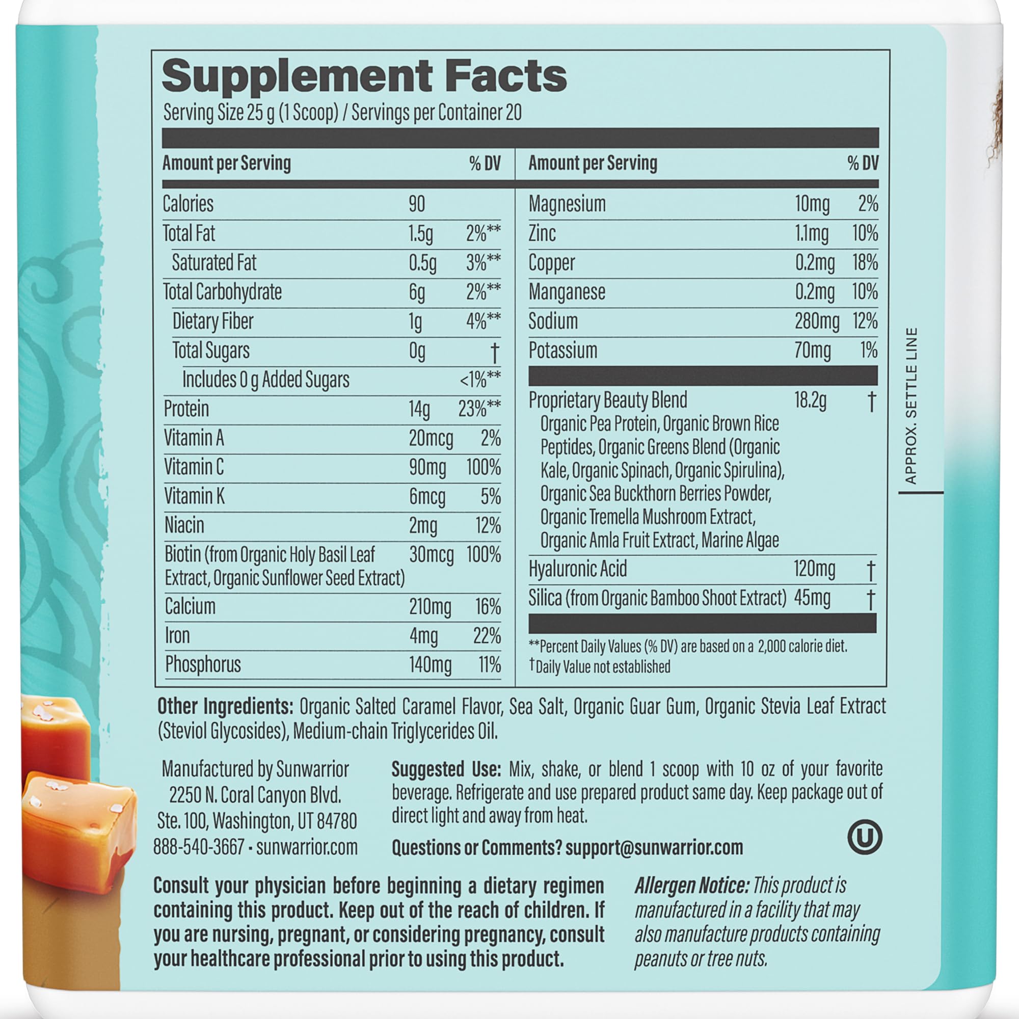 Sunwarrior Collagene vegan, doseur prêt à mesurer une portion.