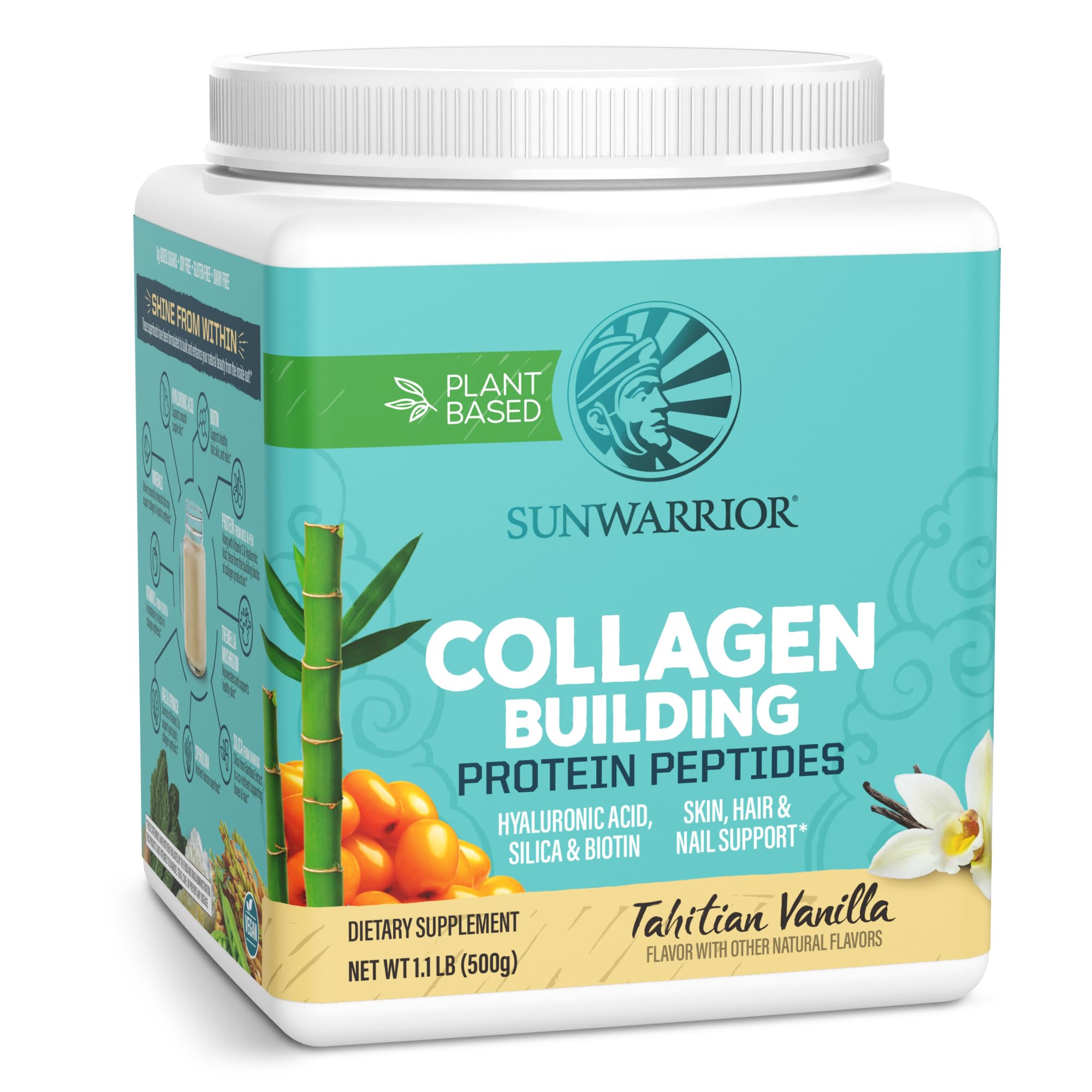 Sunwarrior Poudre Protéinée Végétale Vanille dans une bouteille, hydratation potentielle.