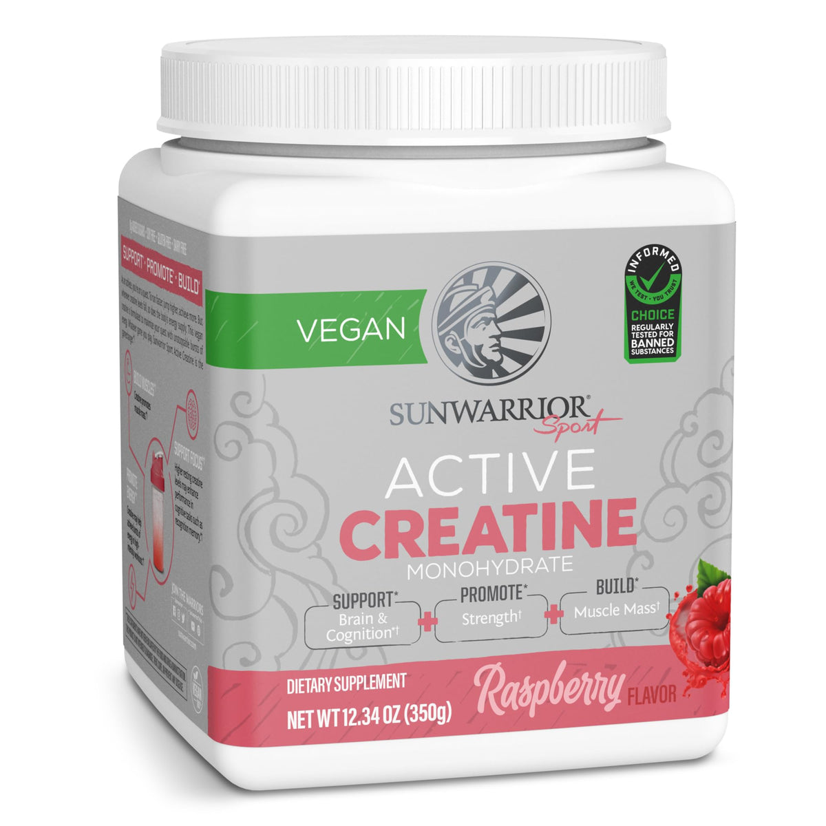 Sunwarrior Créatine Active Framboise, bouteille élégante, énergie soutenue pour vos séances d'entraînement.
