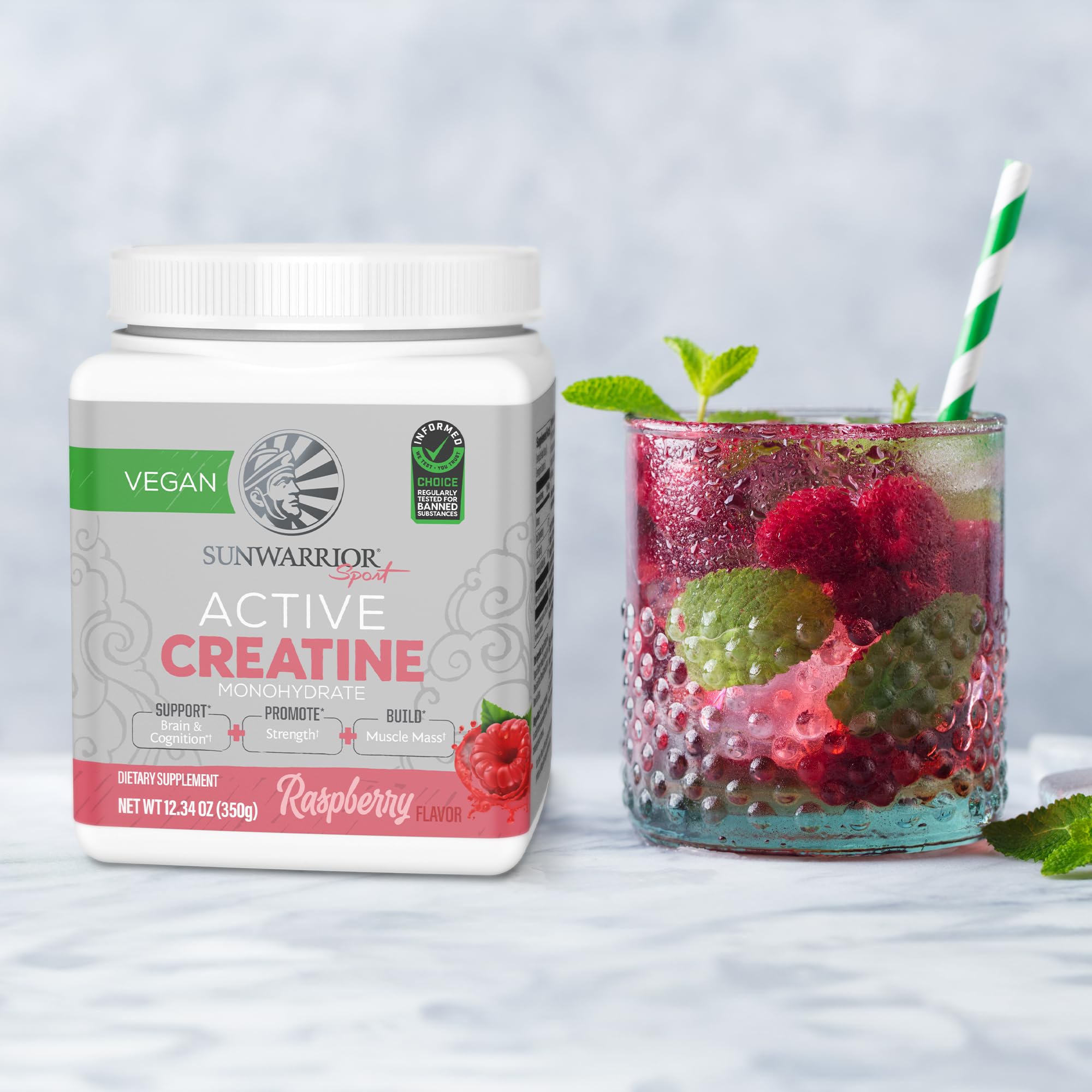 Sunwarrior Créatine Active Framboise, sans additifs artificiels, usage quotidien simple et sûr.