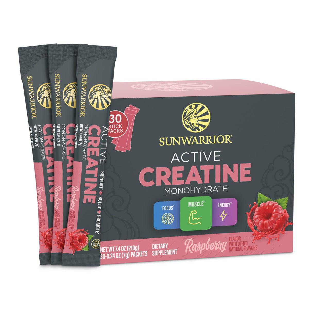 Sunwarrior Créatine Monohydrate Poudre Framboise, pré-entraînement avec énergie soutenue.