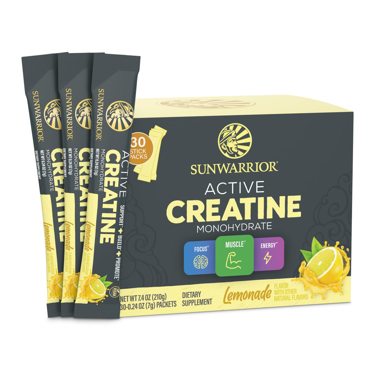 Sunwarrior Créatine poudre micronisee limonade, mélange rapide avant le pré-entraînement.