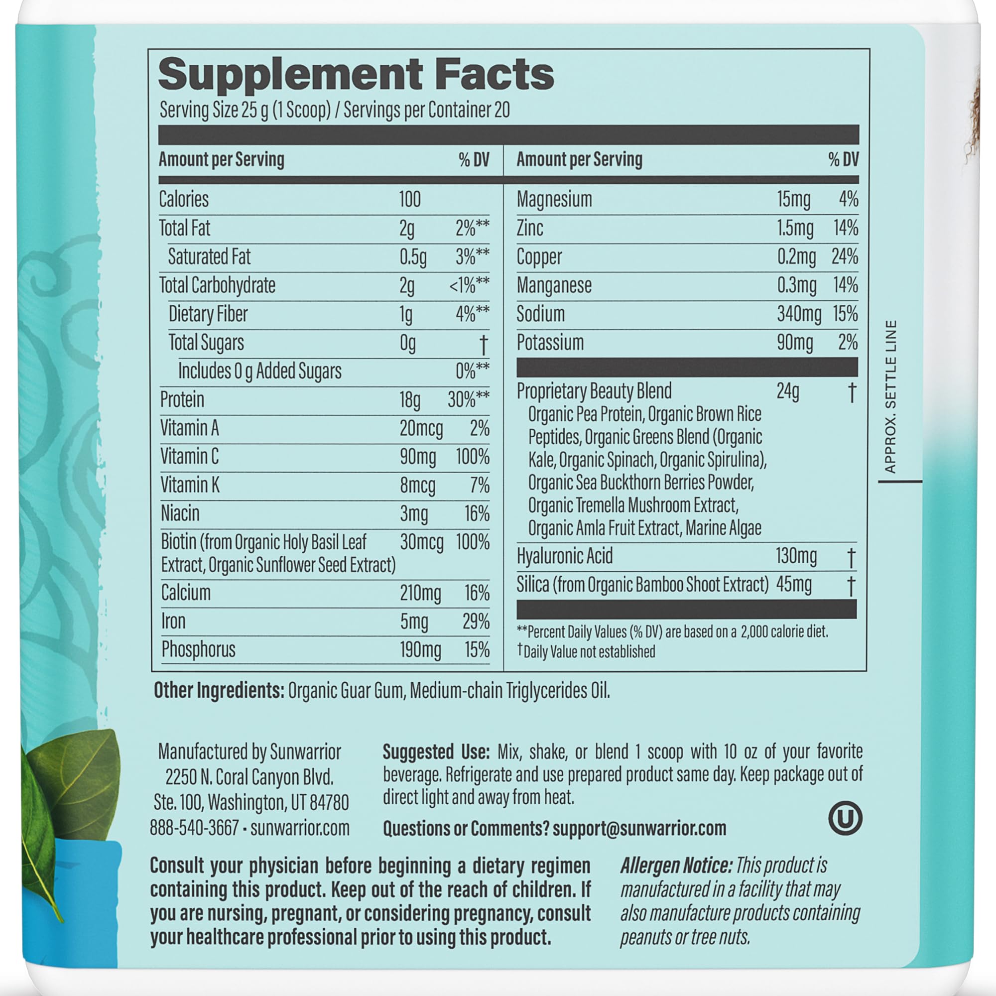 Sunwarrior doseuse-poudre-collagene-vegetal: dosage précis pour un shake quotidien.