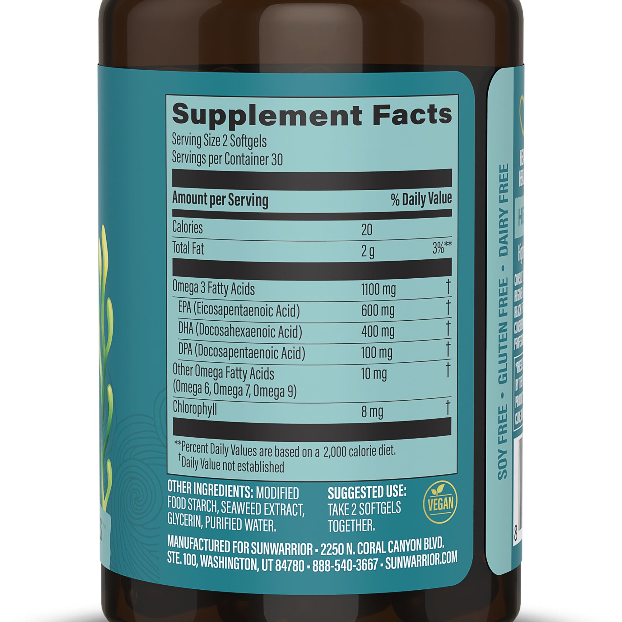 Sunwarrior étiquette Omega3 DHA EPA: informations claires sur les bénéfices potentiels pour cerveau