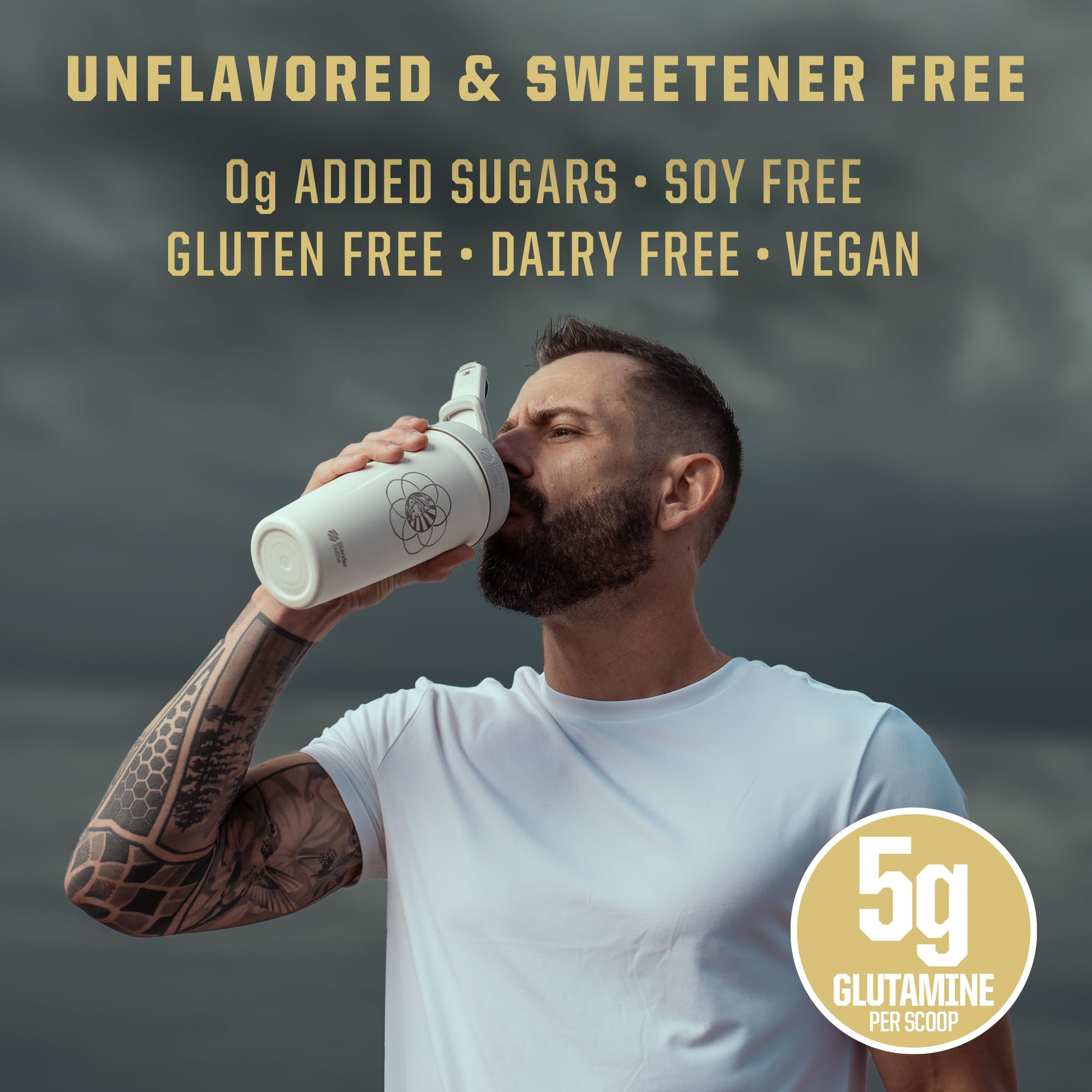 Verre avec Sunwarrior L-Glutamine non aromatisée après l'effort