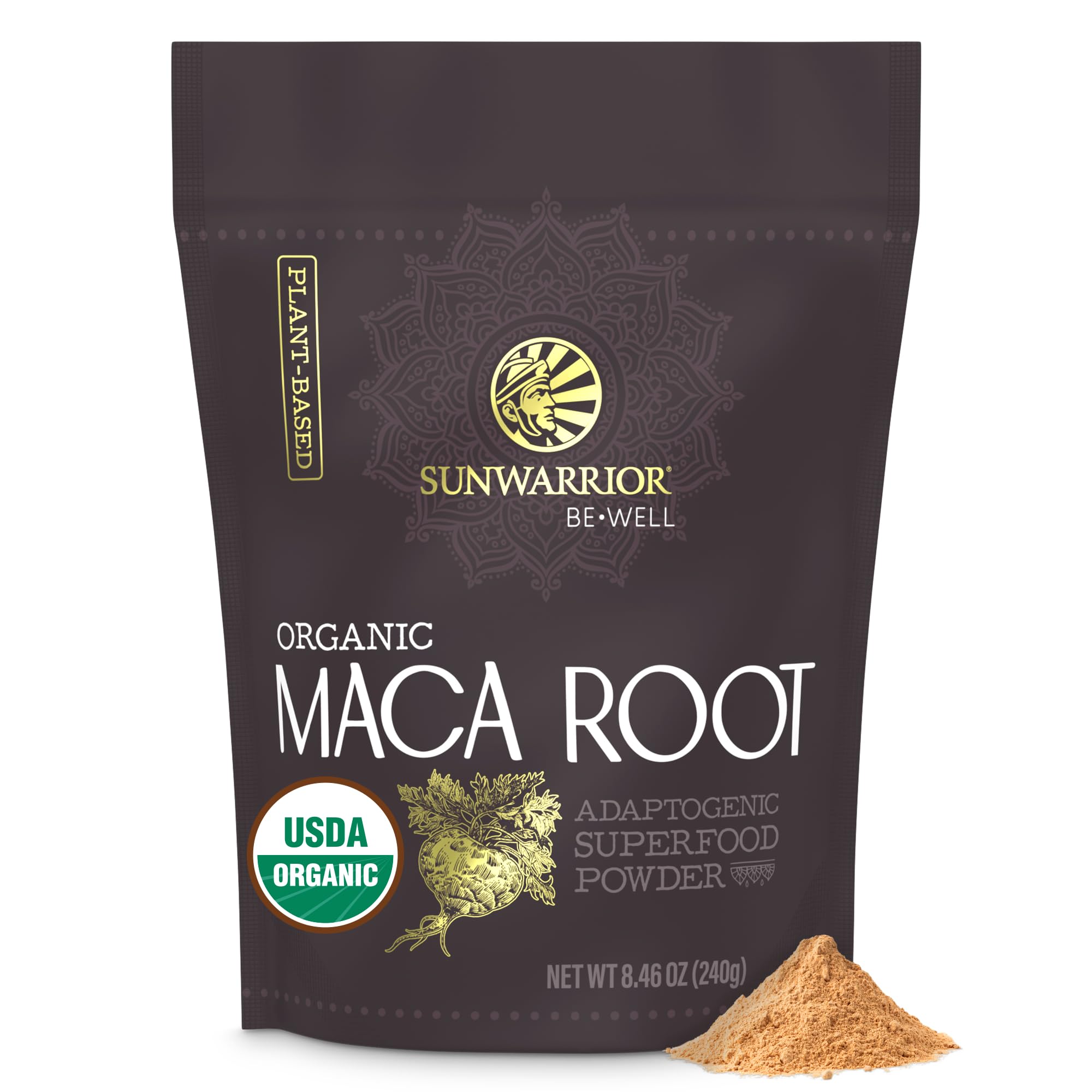 Sunwarrior Maca Jaune en bouteille, énergie naturelle et équilibre durable.