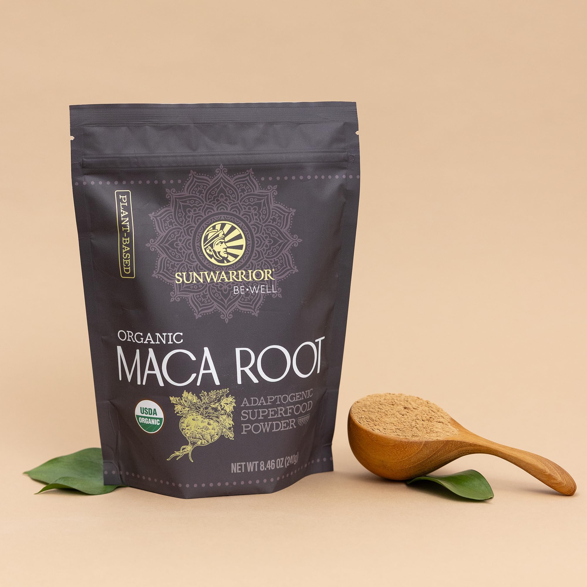Sunwarrior Maca Jaune emballage recyclable et durable.