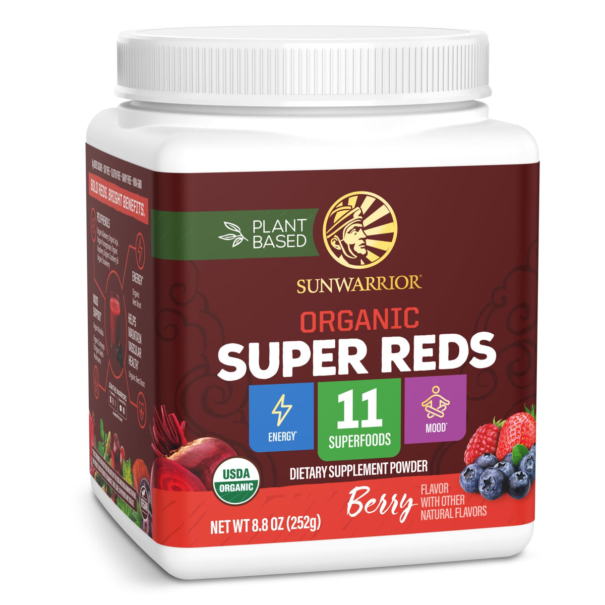Sunwarrior Super Reds – poudre betterave: énergie naturelle pour la vitalité quotidienne.