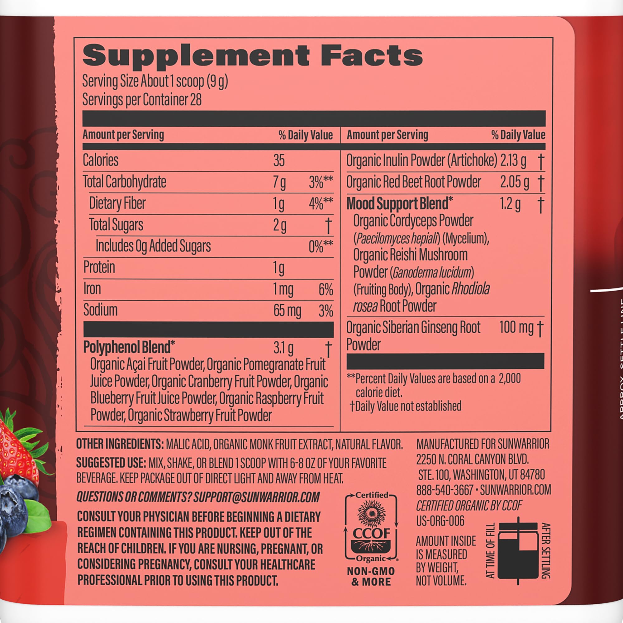 Sunwarrior Super Reds – poudre myrtille: antioxydants pour énergie durable.