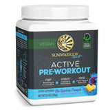 Sunwarrior Pré-Workout en poudre, arôme framboise bleue et ananas, énergie potentielle.