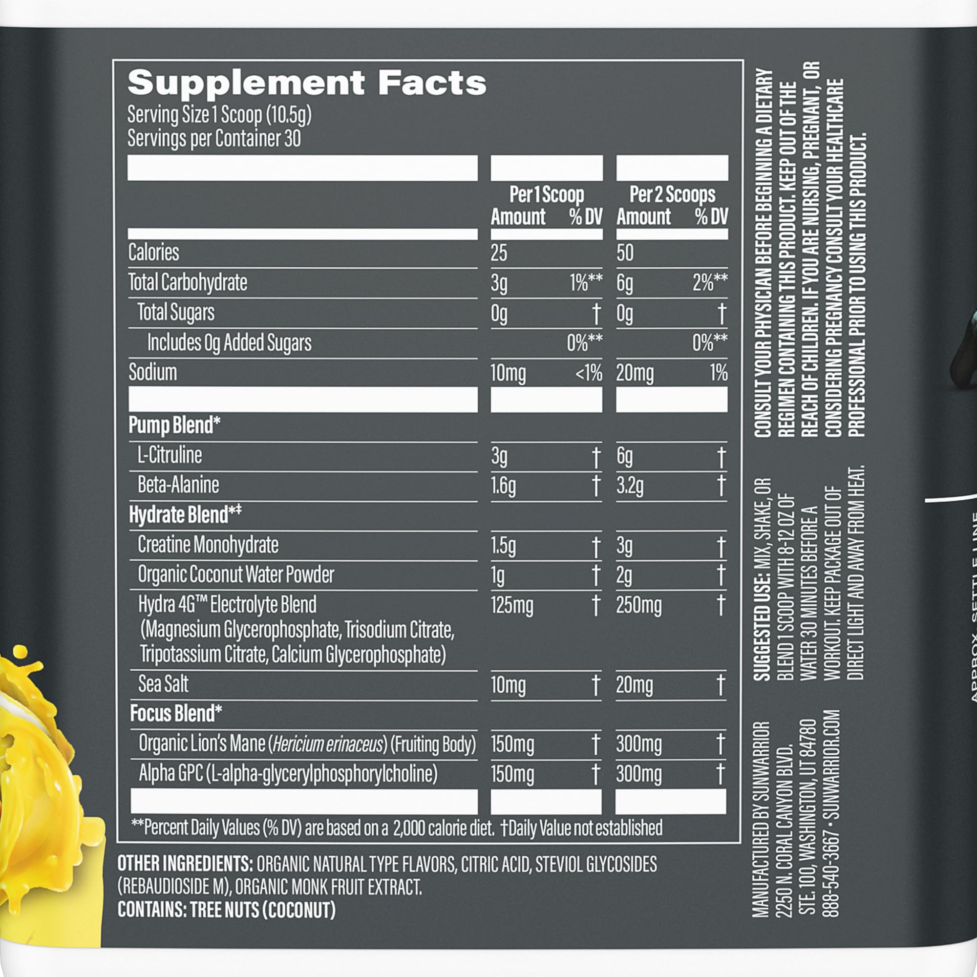 Sunwarrior pré-entraînement Yuzu Mango dose facilitant la prise rapide