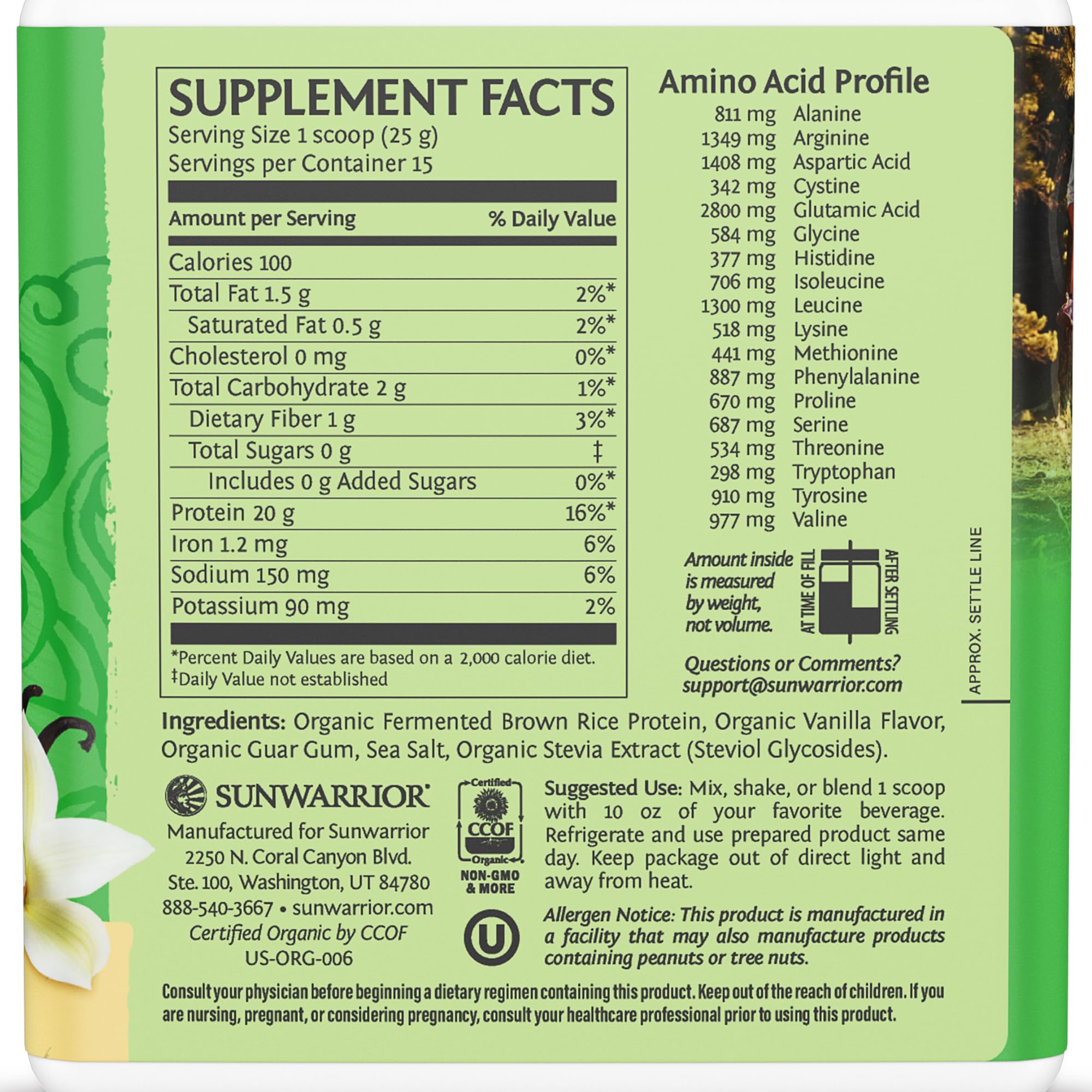 Sunwarrior Proteine Classic Vanille, cuillere-doseuse prête, dosage précis pour chaque préparation.