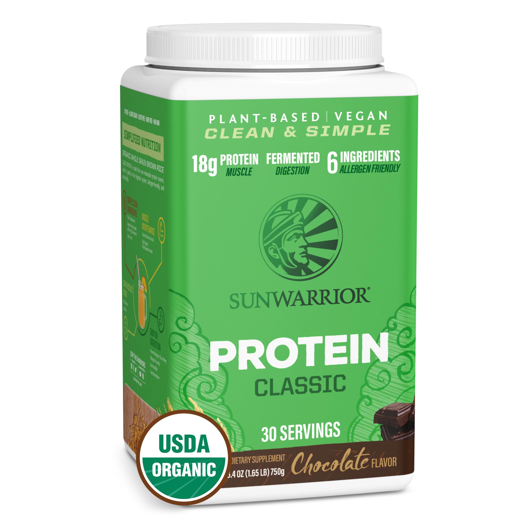 Sunwarrior Protéine riz brun bio chocolat poudre, texture veloutée idéale pour shakes