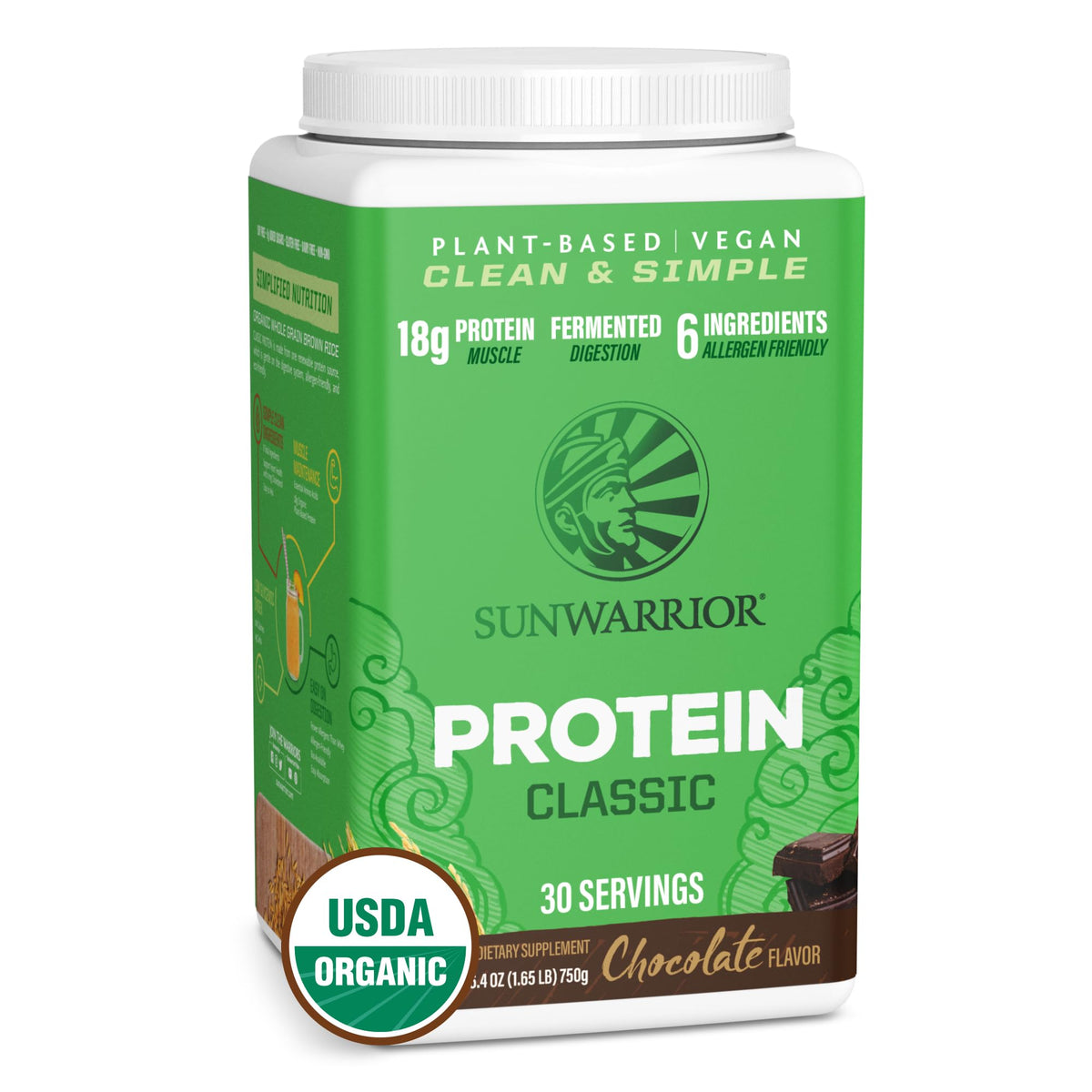 Sunwarrior Protéine riz brun bio chocolat poudre, texture veloutée idéale pour shakes