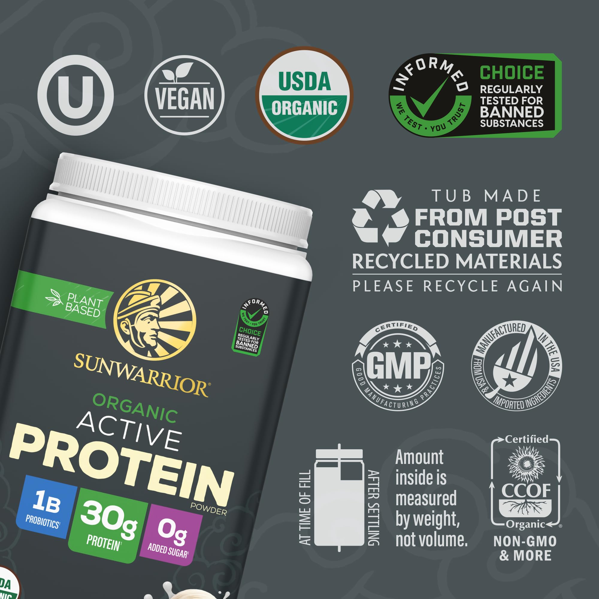 Ingrédients biologiques: riz, citrouille et pois pour protéines végétales Sunwarrior