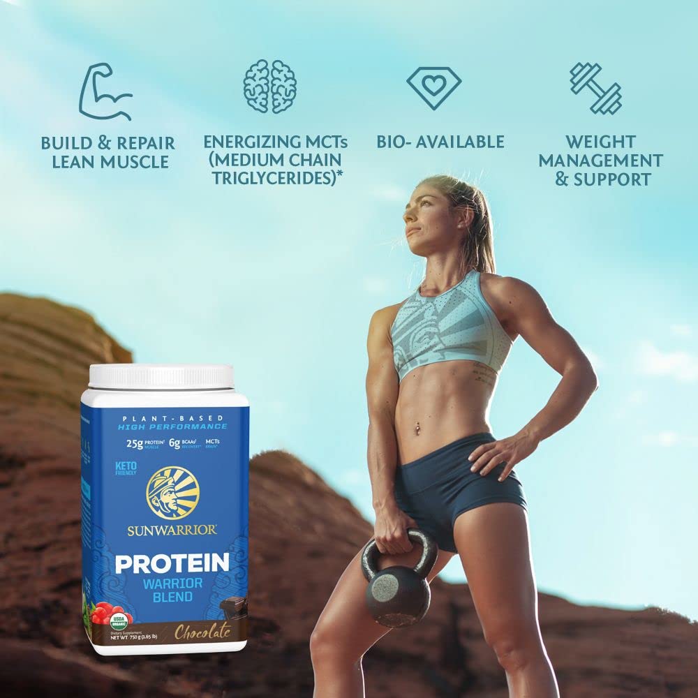 Sunwarrior protéine végétale chocolat, arôme naturel pour une routine quotidienne savoureuse.