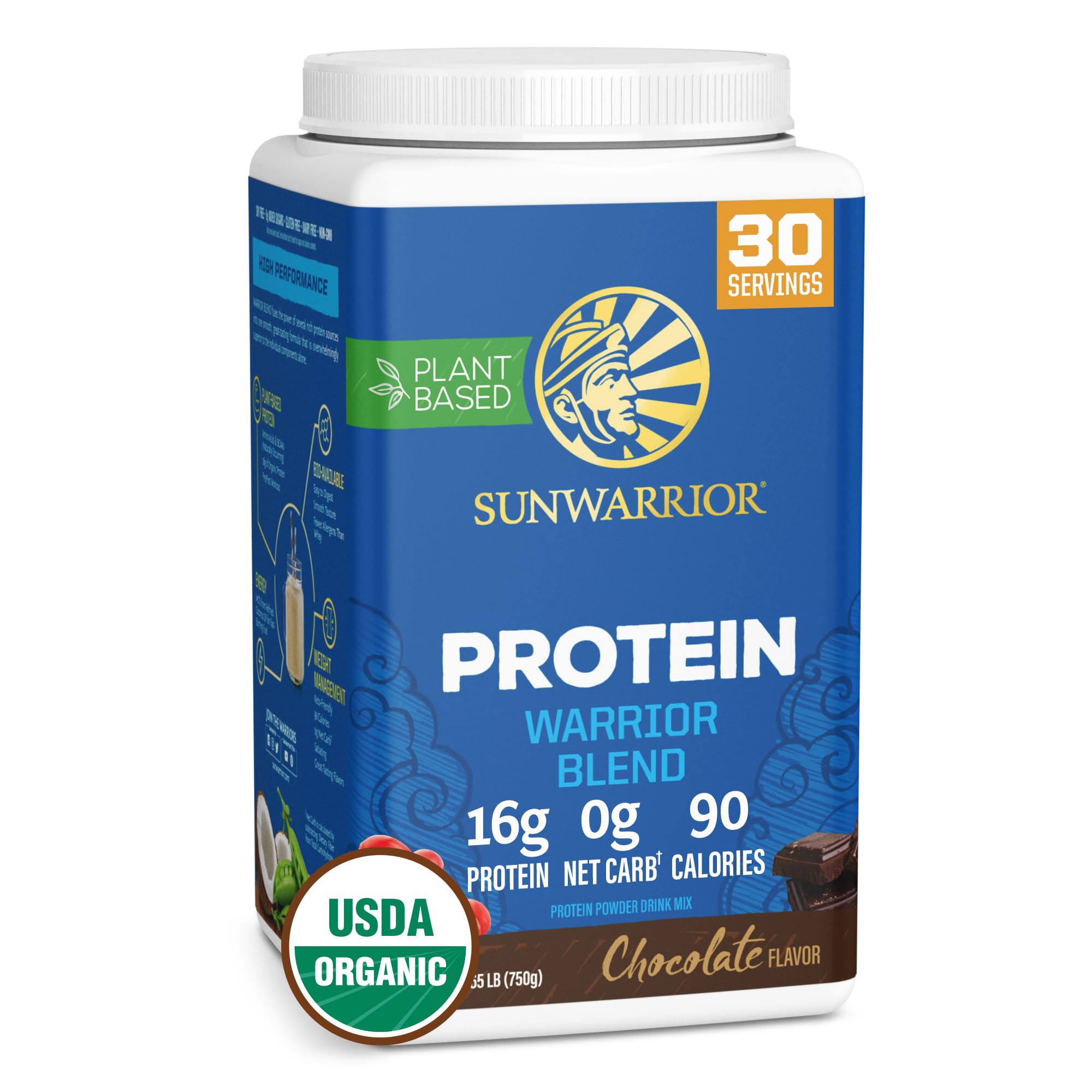 Sunwarrior protéine végétale chocolat en poudre, idéale pour shakes protéinés quotidiens.