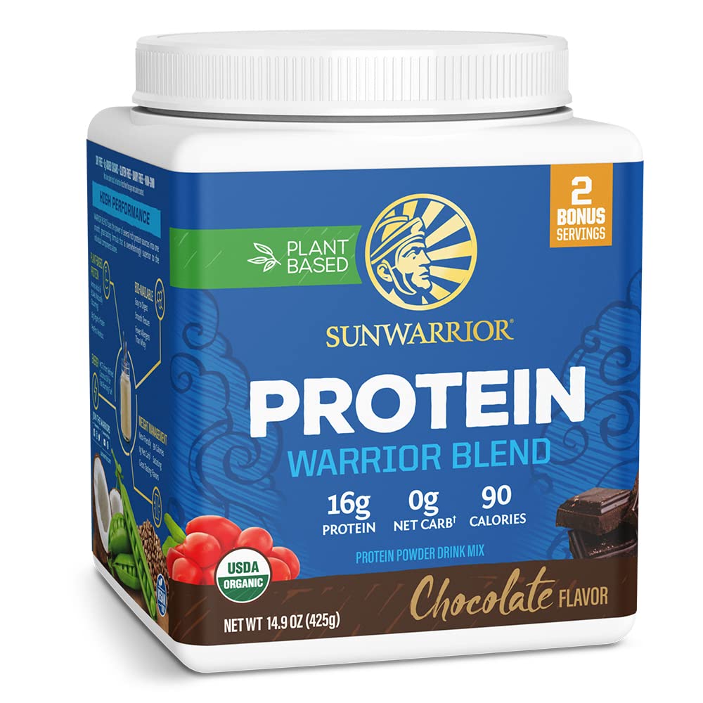 Sunwarrior protéine végétale chocolat, préparation-crèmeuse idéale pour smoothies post-entraînement.