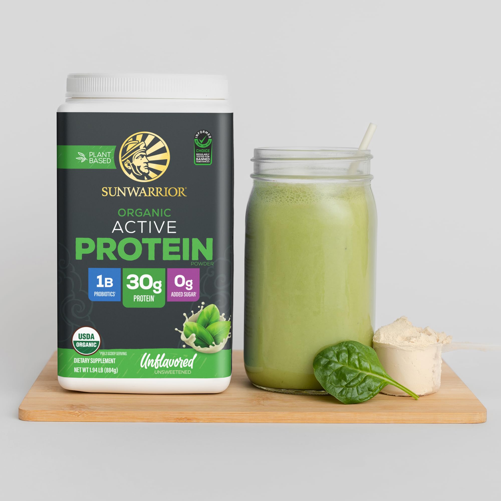 Étiquette naturelle: Sunwarrior sans OGM, soja, gluten ni lactose.