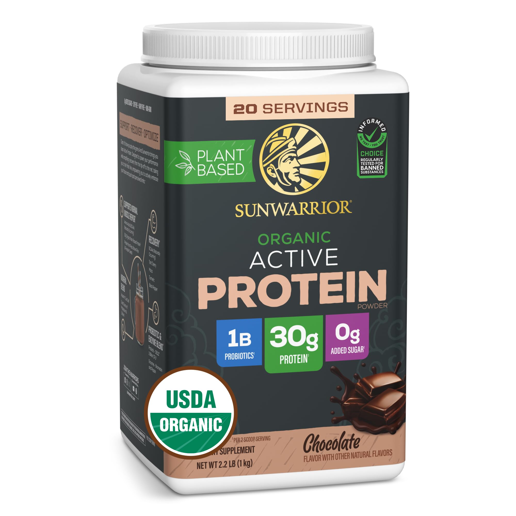 Sunwarrior protéine végétale chocolat, texture crémeuse et portions 20 pour une récupération naturelle