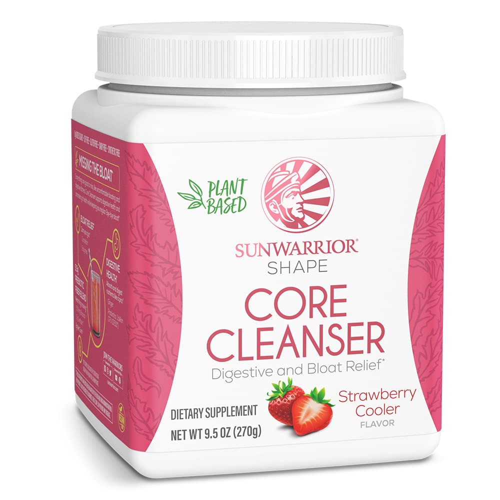 Sunwarrior Shape Core Cleanser en bouteille fraise glacée prête à être dégustée.