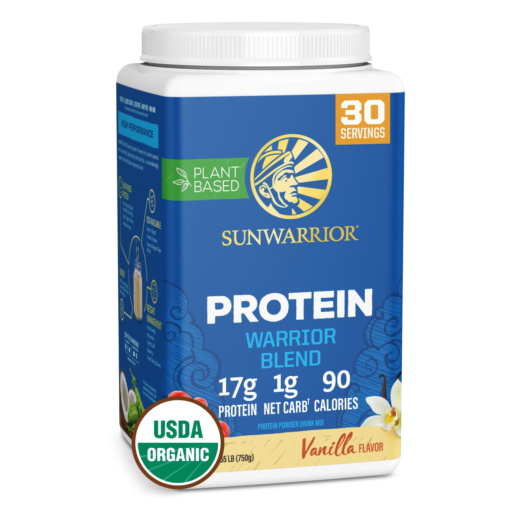 Sunwarrior Warrior Blend, bouteille vanille prête pour shake post-entraînement vegan.