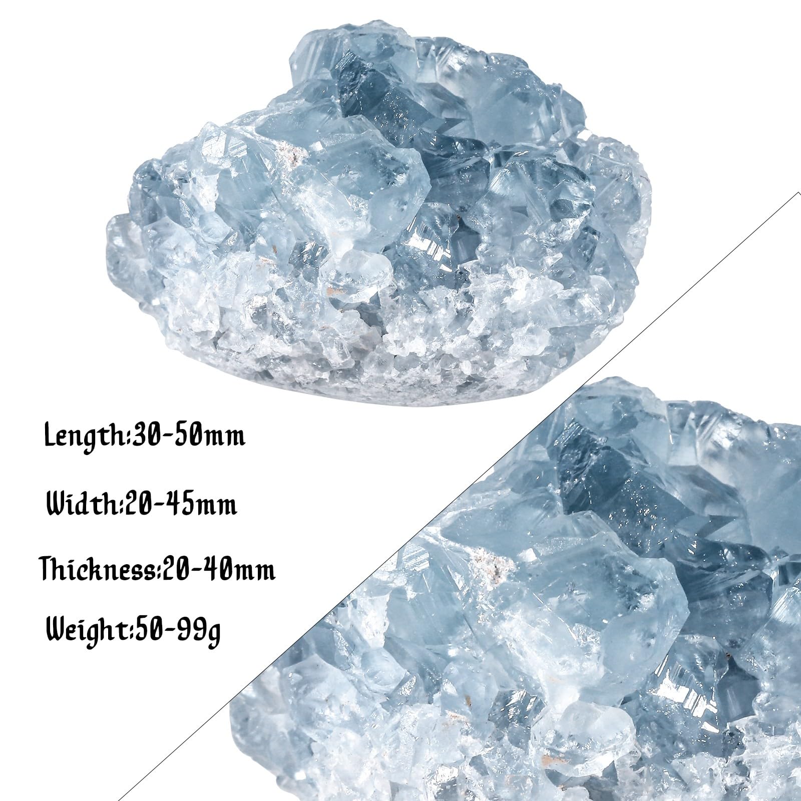 SUNYIK Celestite brut bleu, détail de géode pour Reiki.